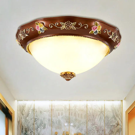 Vintage Resin Tapered Bedroom Flush Mount Ceiling Lamp - Red Brown 3 - Light 11’/15’/19’ Wide / 11’