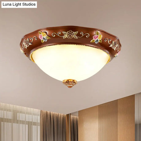 Vintage Resin Tapered Bedroom Flush Mount Ceiling Lamp - Red Brown 3 - Light 11’/15’/19’ Wide