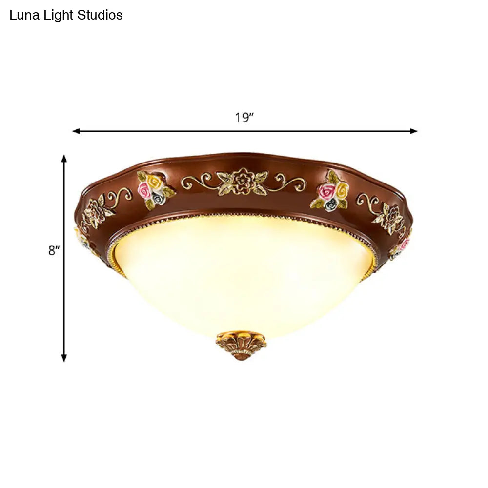 Vintage Resin Tapered Bedroom Flush Mount Ceiling Lamp - Red Brown 3 - Light 11’/15’/19’ Wide