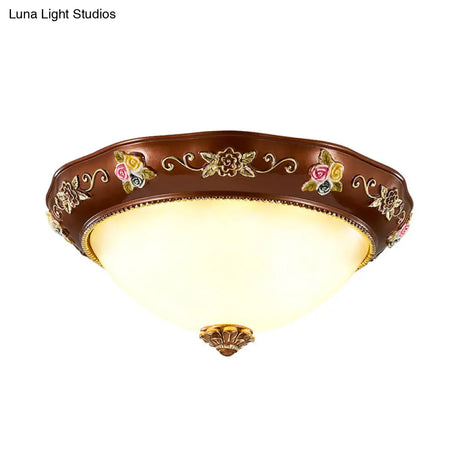 Vintage Resin Tapered Bedroom Flush Mount Ceiling Lamp - Red Brown 3 - Light 11’/15’/19’ Wide