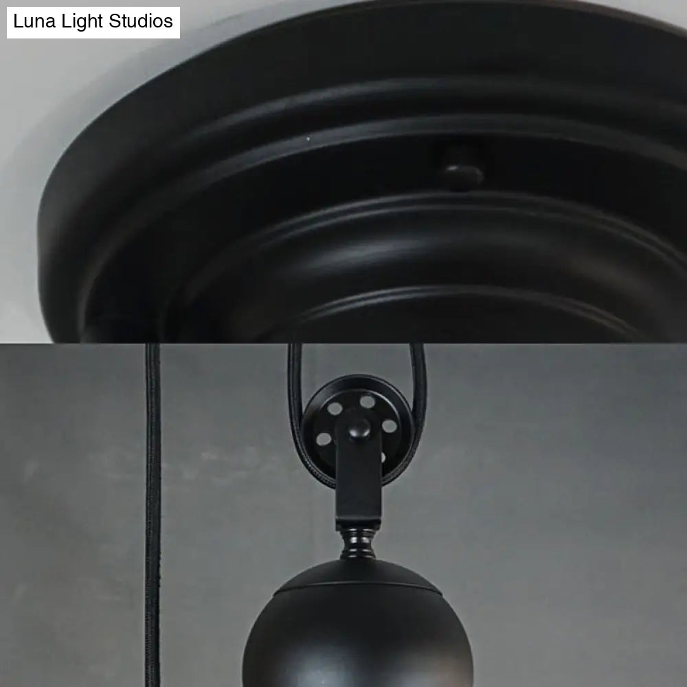 Vintage Retro Black Metal Suspension Lamp With Conic Shade - Pulley Ceiling Fixture