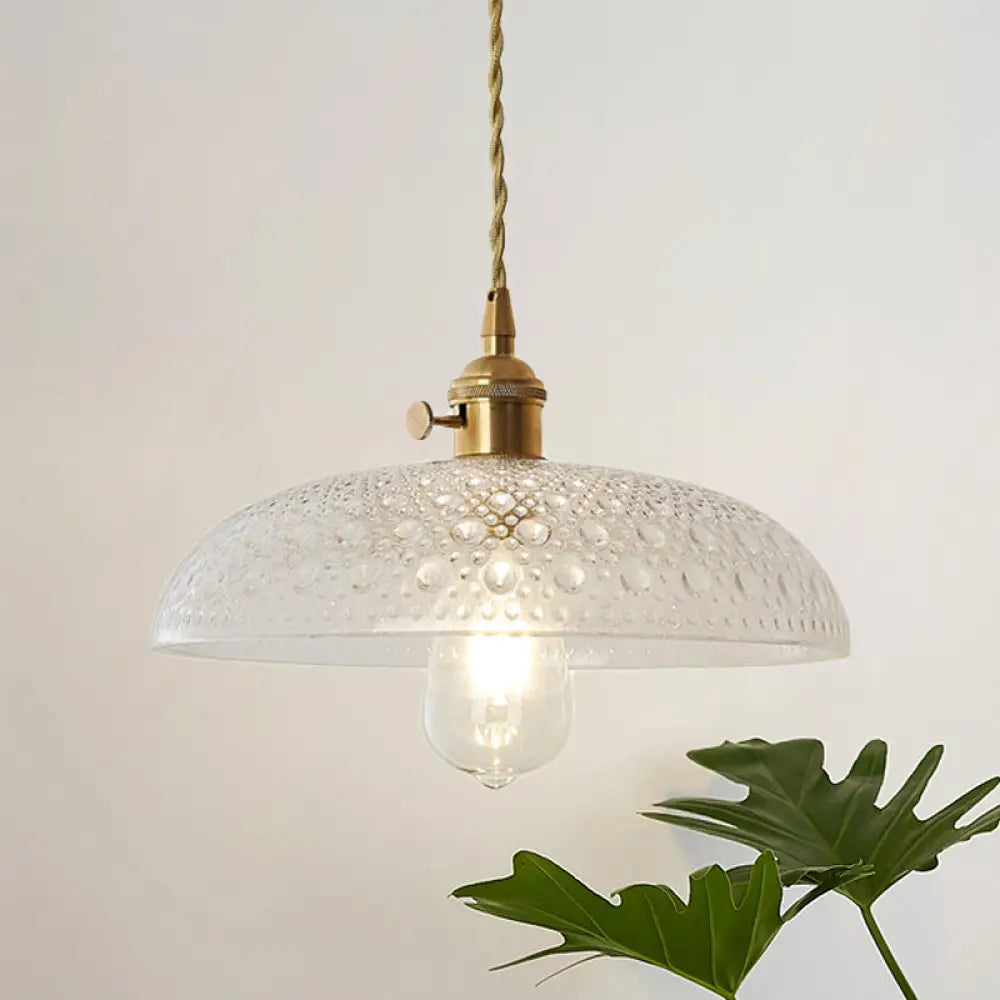 Vintage Retro Hanging Dome Ceiling Light With Clear Glass Shade - 1-Light Pendant
