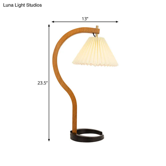 Vintage Ribbed Desk Lamp: Single Light Retro Style With Wood Curved Arm - Night Table Lighting