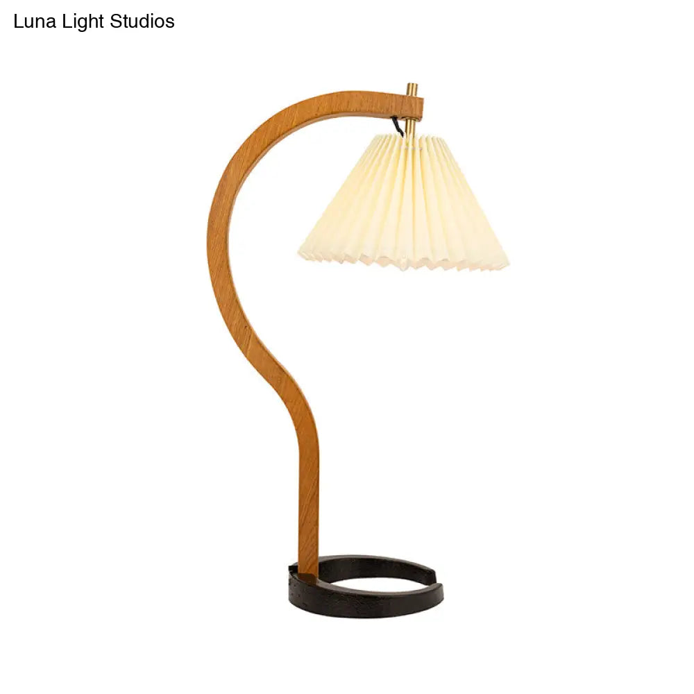 Vintage Ribbed Desk Lamp: Single Light Retro Style With Wood Curved Arm - Night Table Lighting