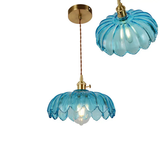 Vintage Ribbed Glass Pendant Lamp: Brass Single-Bulb Hanging Light For Dining Room / B