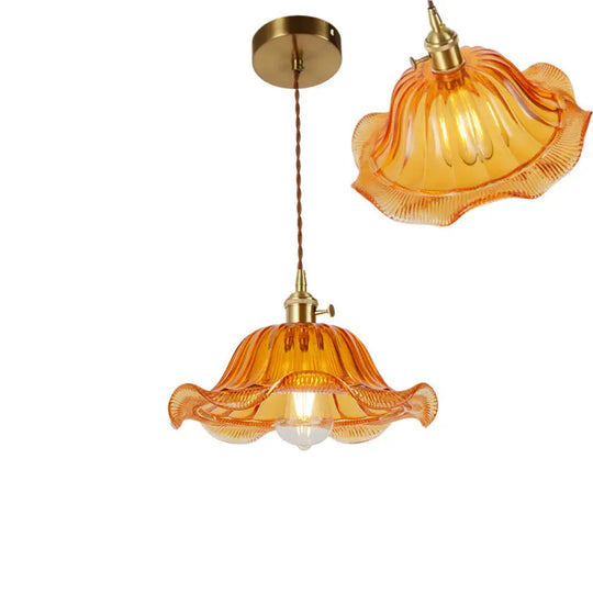 Vintage Ribbed Glass Pendant Lamp: Brass Single-Bulb Hanging Light For Dining Room / D