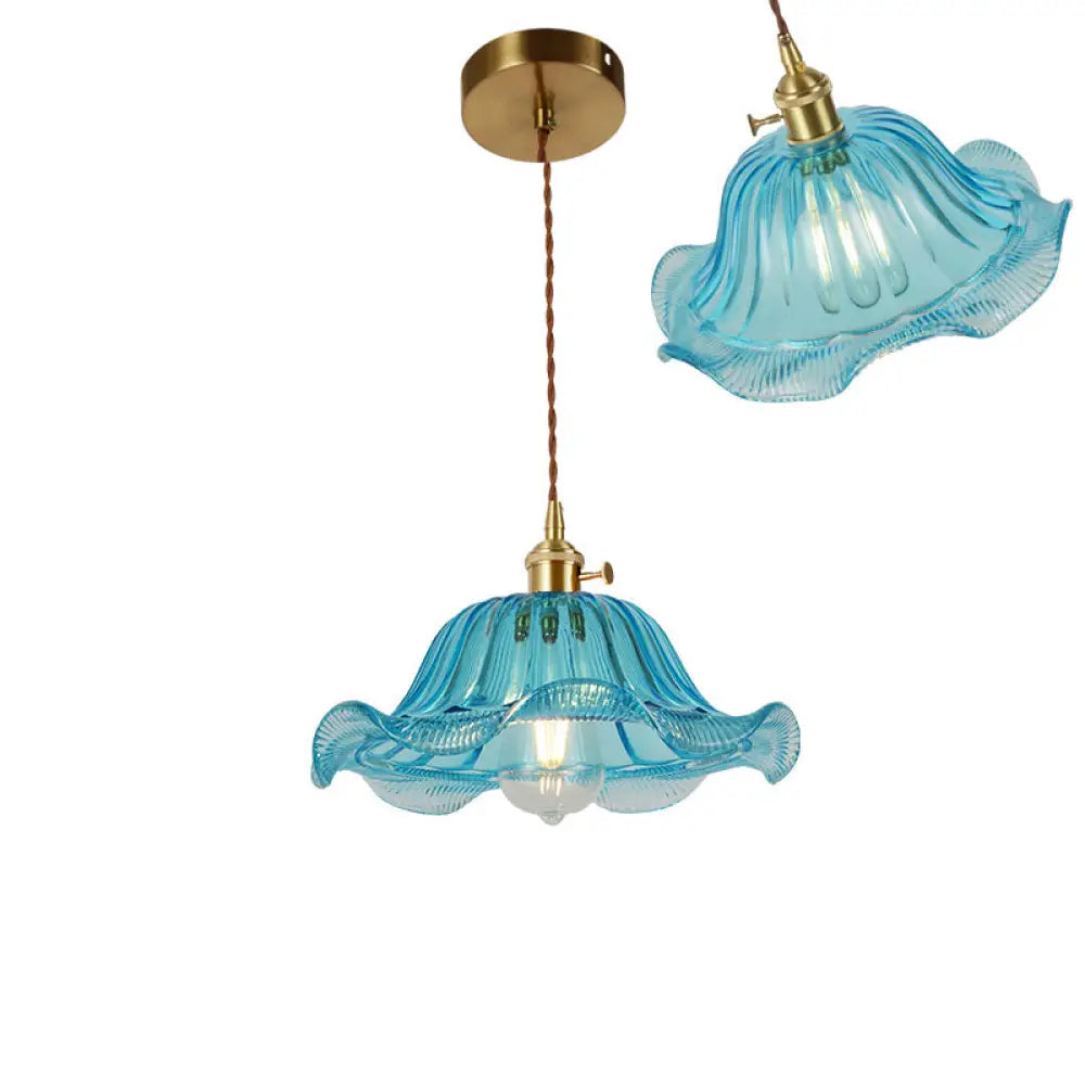 Vintage Ribbed Glass Pendant Lamp: Brass Single-Bulb Hanging Light For Dining Room / E