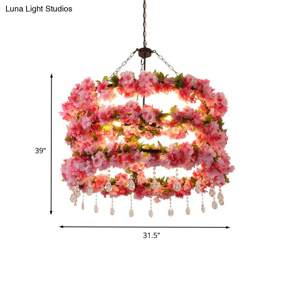 Pink Vintage Round Chandelier With Crystal Accent And 6 Led Bulbs