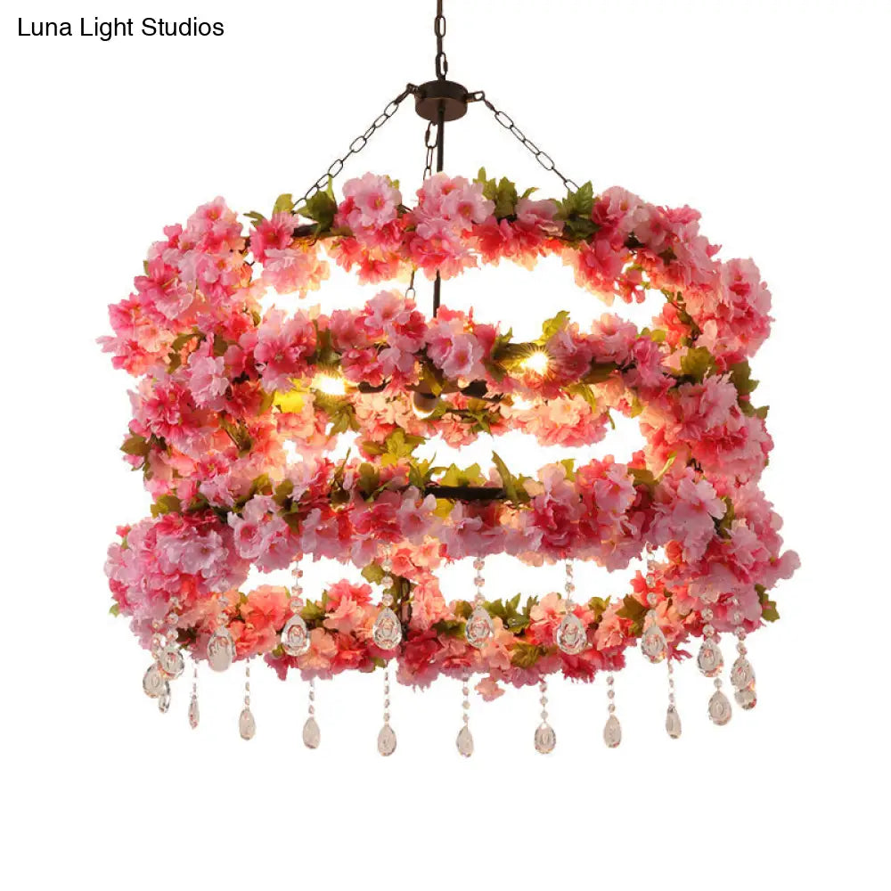 Pink Vintage Round Chandelier With Crystal Accent And 6 Led Bulbs