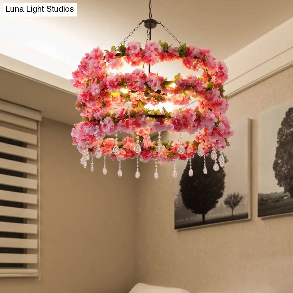 Pink Vintage Round Chandelier With Crystal Accent And 6 Led Bulbs