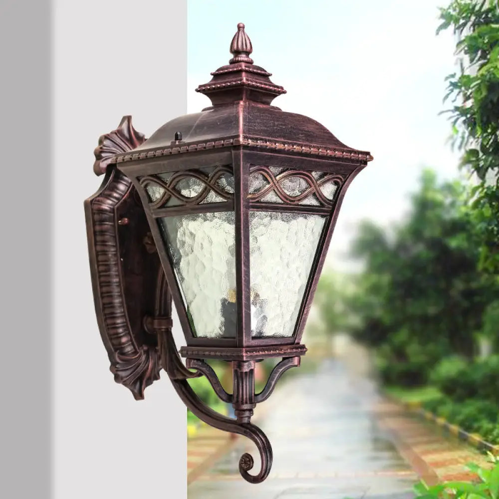 Vintage Rust Finish Lantern Wall Light Sconce With Clear Water Glass And 1-Bulb Mount