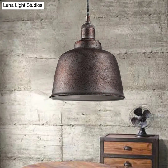 Vintage Rust/White Metal Bucket Pendant Lamp With Adjustable Cord- Indoor 1-Light Hanging Rust