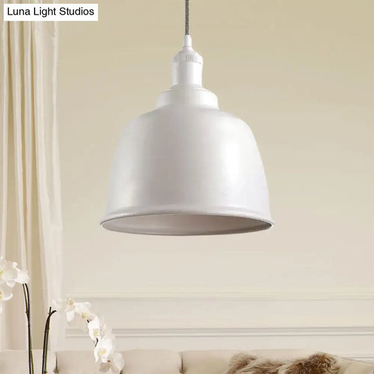 Vintage Rust/White Metal Bucket Pendant Lamp With Adjustable Cord- Indoor 1-Light Hanging