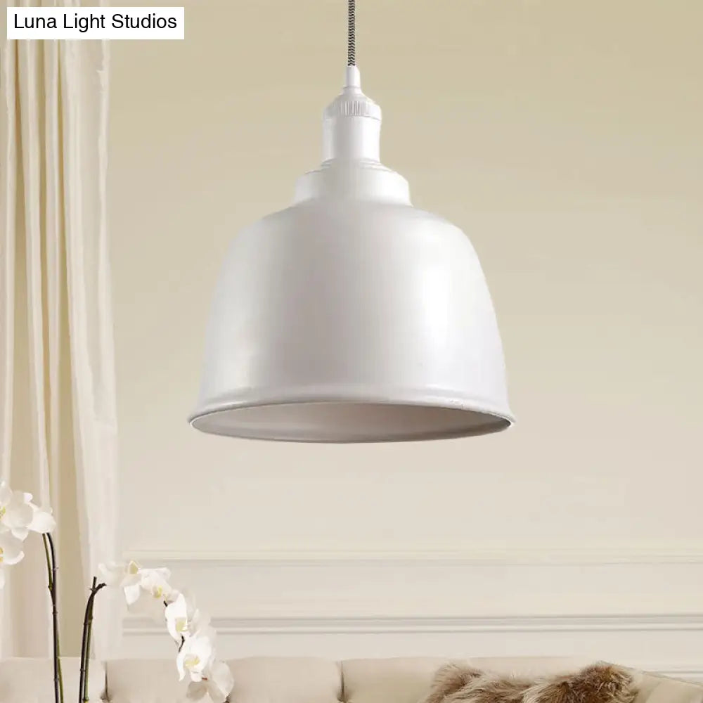 Vintage Rust/White Bucket Pendant Lamp: Adjustable Cord Indoor Hanging Light