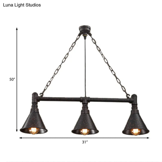 Vintage Rustic Conical Island Lighting: Industrial Metal Pendant Light With Pipe Design - 3-Light