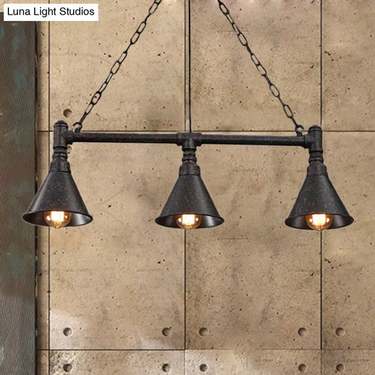 Vintage Rustic Conical Island Lighting: Industrial Metal Pendant Light With Pipe Design - 3-Light