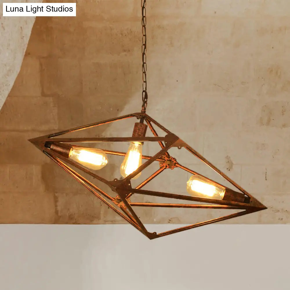 Vintage Metallic Dining Room Chandelier - Rust Ceiling Pendant Light With Bare Bulb 2/3 Lights