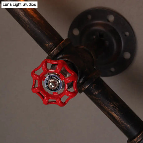 Vintage Rustic Iron Pipe Wall Light Fixture With 4 Lights And Valve Handle For Restaurants