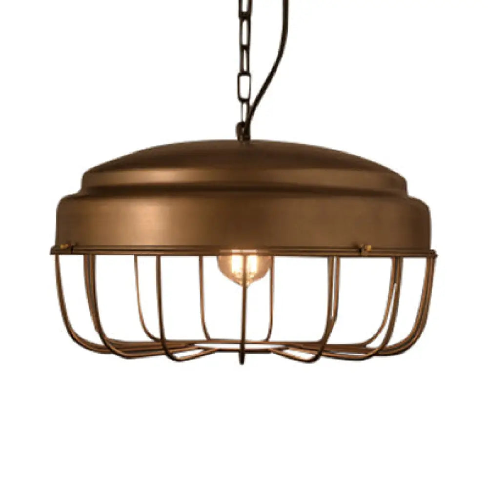 Vintage Satin Bronze Barn Pendant Light With Wire Guard - Ideal Kitchen Ceiling Hanging