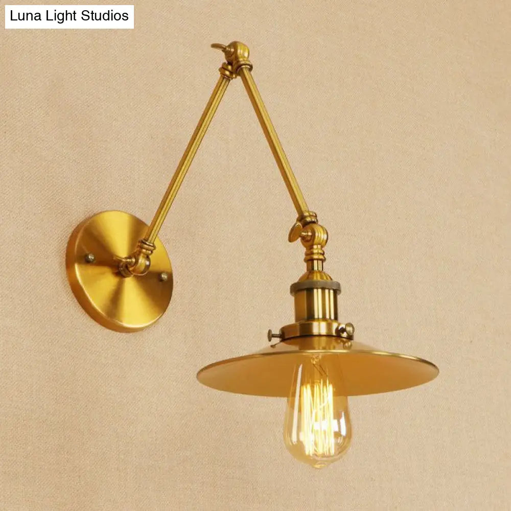 Vintage Saucer Wall Sconce - Stylish Swing Arm Light In Brass/Copper