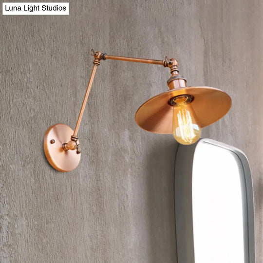 Vintage Saucer Wall Sconce - Stylish Swing Arm Light In Brass/Copper