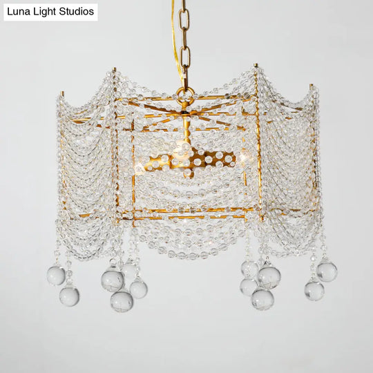 Vintage Scallop Suspension Chandelier With Crystal Beads - Silver Finish 3 Bulbs