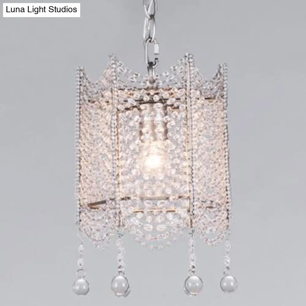 Vintage Scallop Suspension Chandelier With Crystal Beads - Silver Finish 3 Bulbs