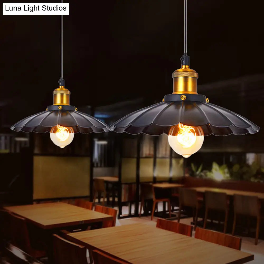 Vintage Scalloped Edge Hanging Lamp: Single-Bulb Iron Pendant For Restaurants
