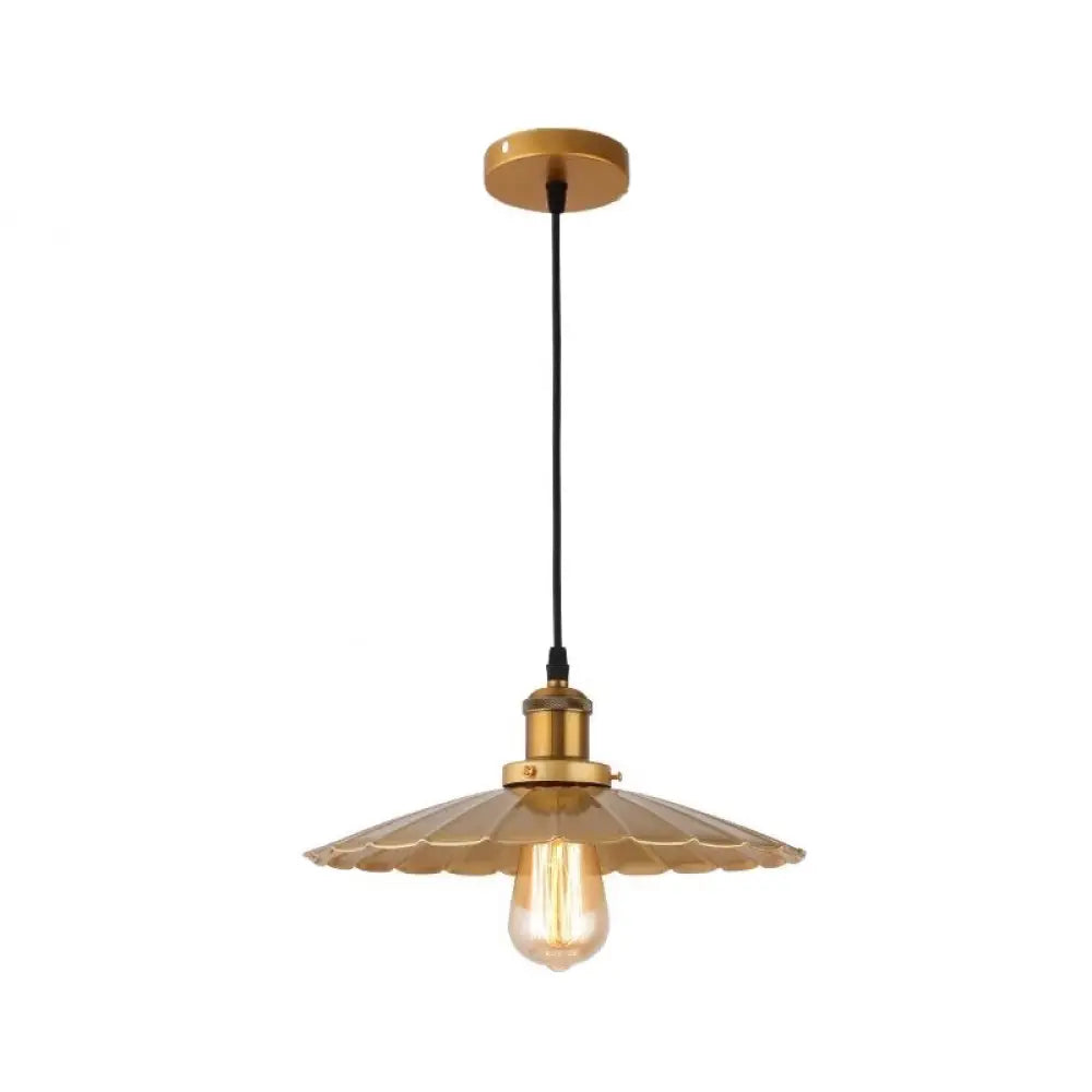 Vintage Scalloped Edge Hanging Lamp: Single-Bulb Iron Pendant For Restaurants Gold