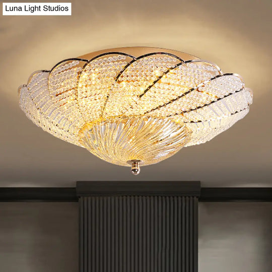 Vintage Scalloped Flush Light With Crystal Beads In Gold - 13/16.5/20.5 W Yellow/White
