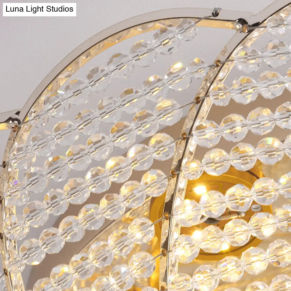 Vintage Scalloped Flush Light With Crystal Beads In Gold - 13’/16.5’/20.5’ W Yellow/White