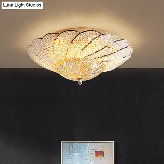 Vintage Scalloped Flush Light With Crystal Beads In Gold - 13/16.5/20.5 W Yellow/White / 13 White