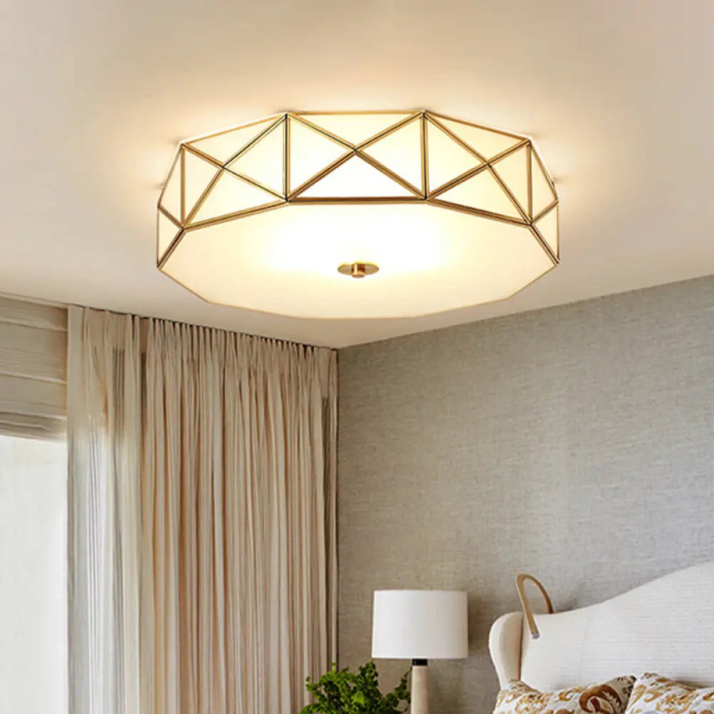 Vintage Scalloped Frosted Glass Flush Mount Light With Brass Finish - 3 Lights For Bedroom Ceiling
