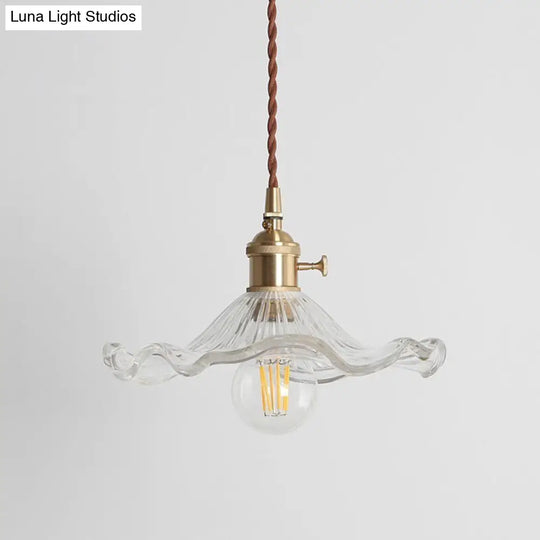 Scalloped Glass Pendant Lamp In Polished Brass For Vintage Charm