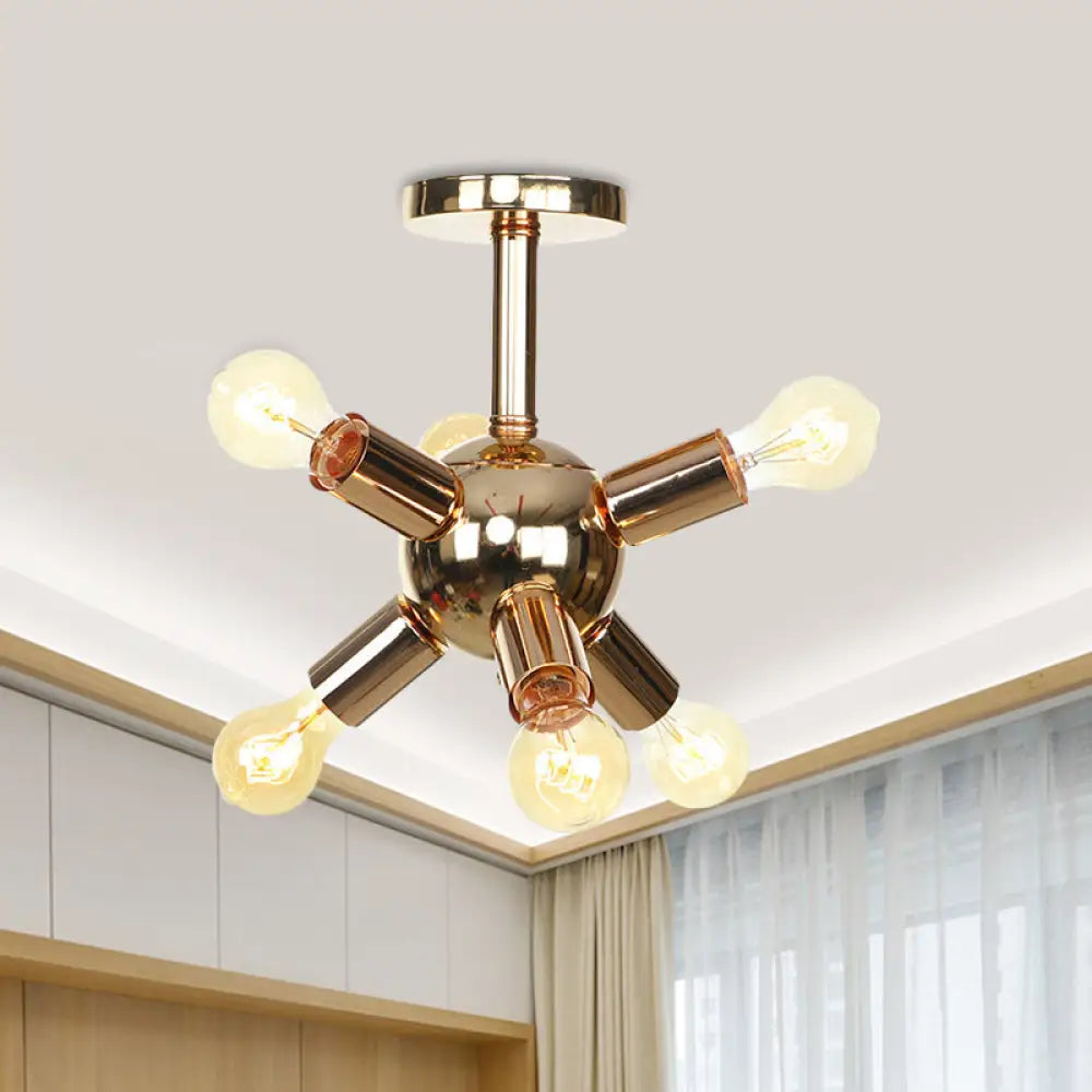 Vintage Semi-Flush Mount Ceiling Lamp With Chrome/Gold Sputnik Design Available In 6 9 Or 12 Lights