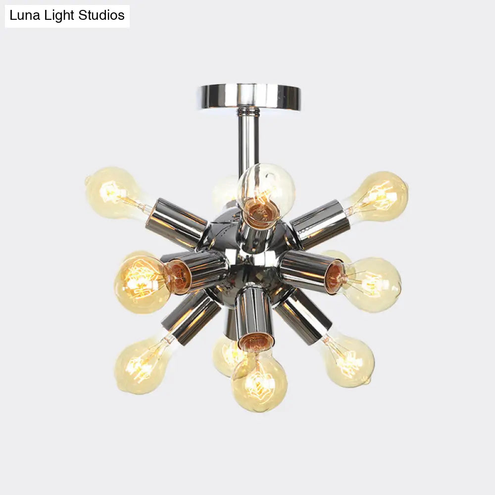 Vintage Semi-Flush Mount Ceiling Lamp With Chrome/Gold Sputnik Design Available In 6 9 Or 12 Lights