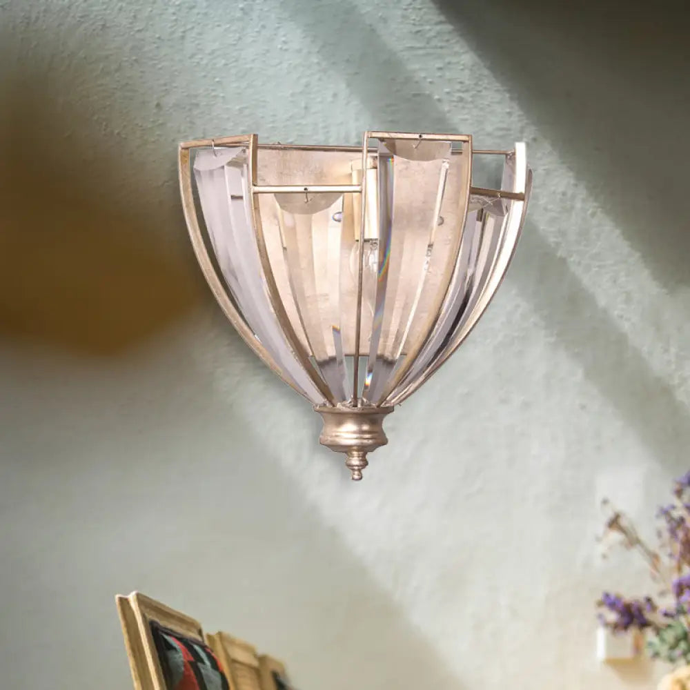 Vintage Silver Curved Wall Sconce With Clear Crystal Led Light Aged