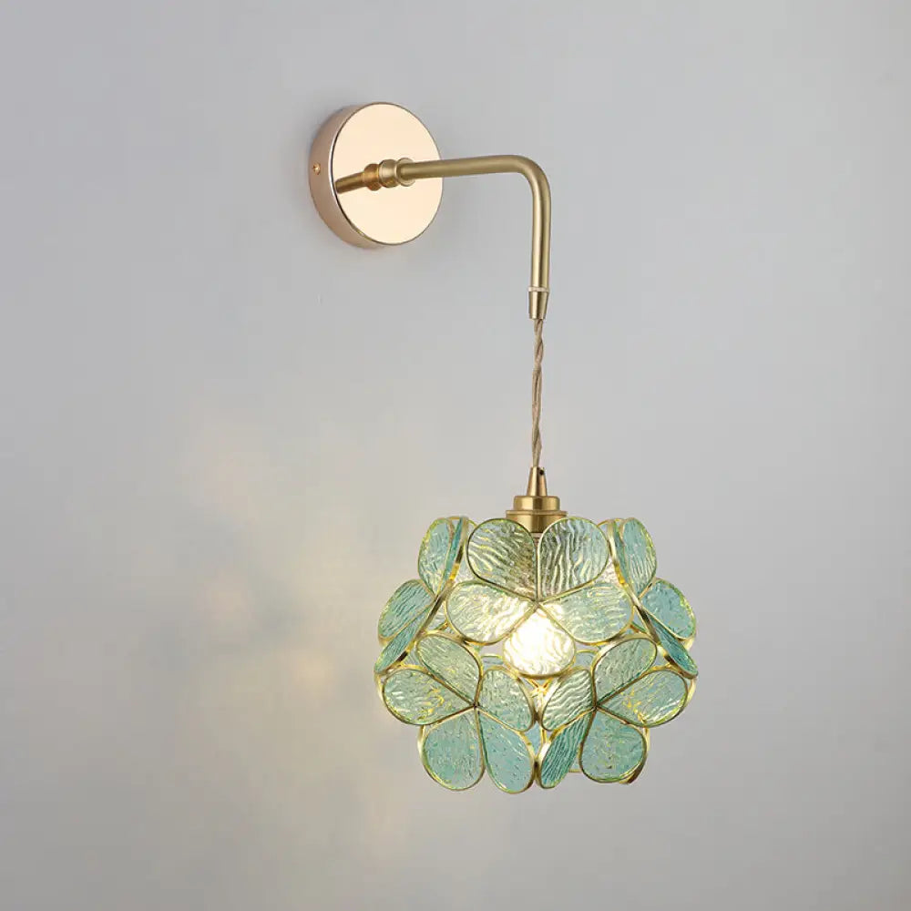 Vintage Single-Bulb Bedside Wall Mounted Lamp In Gold - Shaded Glass Light Fixture / C