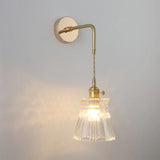 Vintage Single-Bulb Bedside Wall Mounted Lamp In Gold - Shaded Glass Light Fixture / D