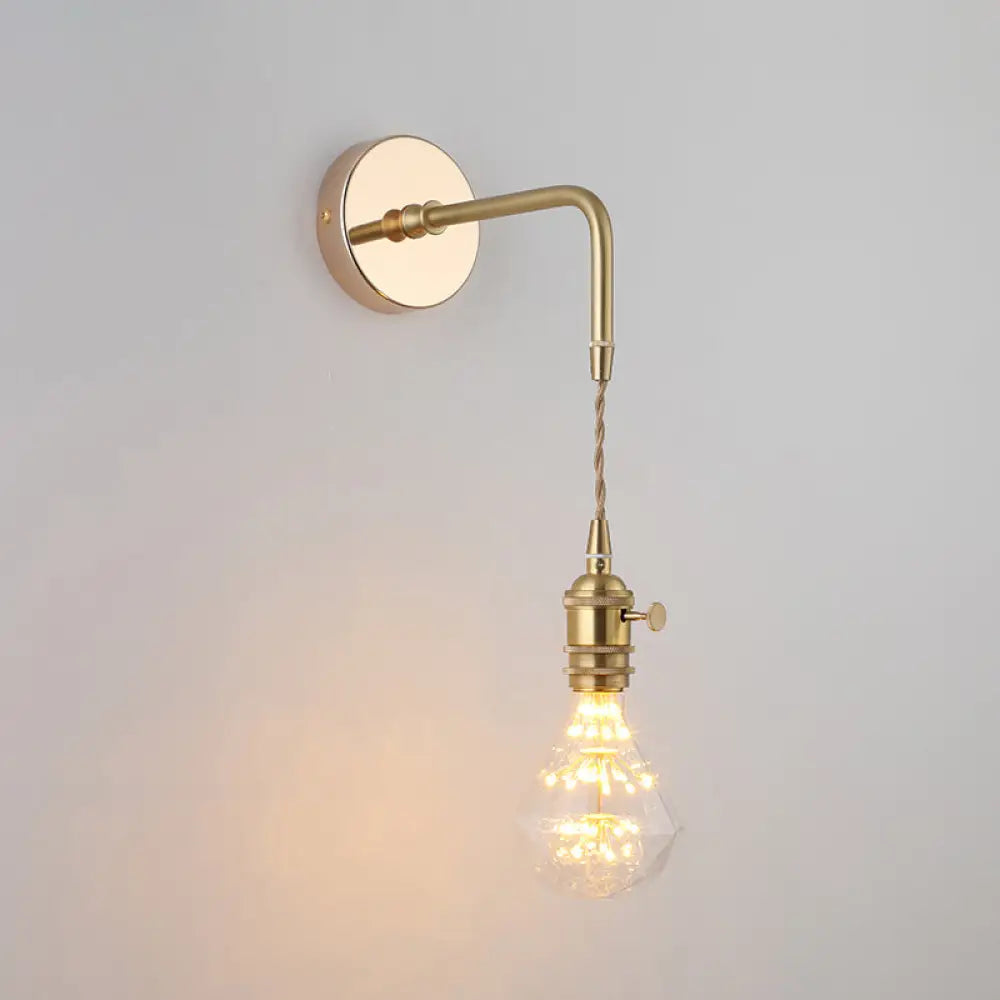 Vintage Single-Bulb Bedside Wall Mounted Lamp In Gold - Shaded Glass Light Fixture / N