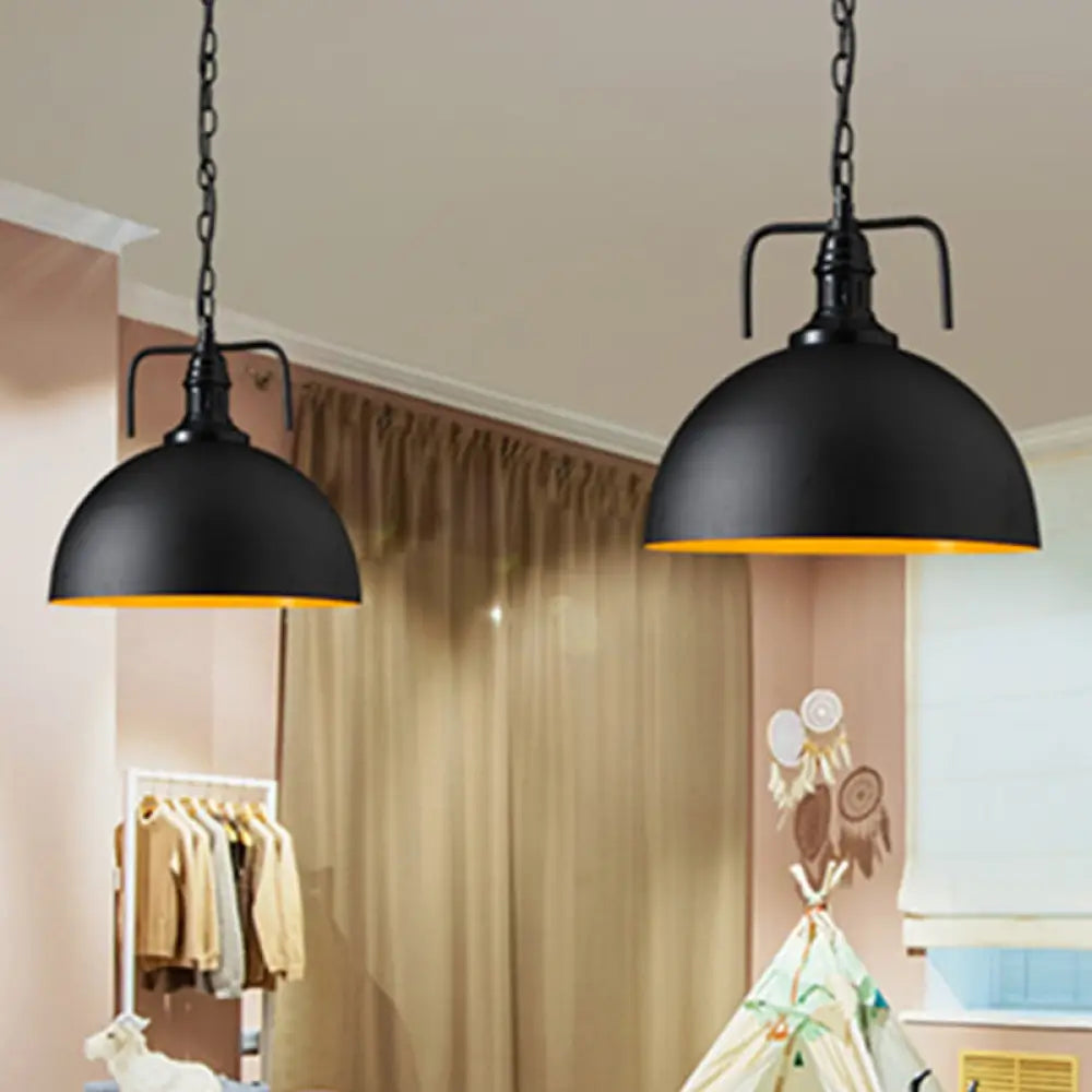 Vintage Single-Bulb Metallic Pendant Light - Pot Cover Design Restaurant Lighting Fixture Black /