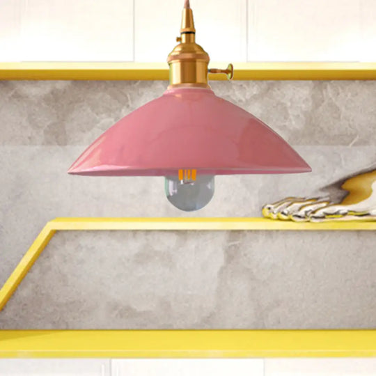 Vintage Single-Light Dome Shade Iron Pendant Light Fixture For Restaurant Ceiling - White/Pink/Blue