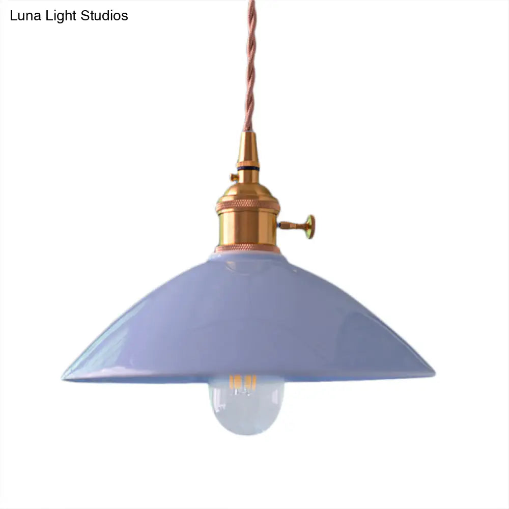 Vintage Single-Light Dome Shade Iron Pendant Light Fixture For Restaurant Ceiling - White/Pink/Blue