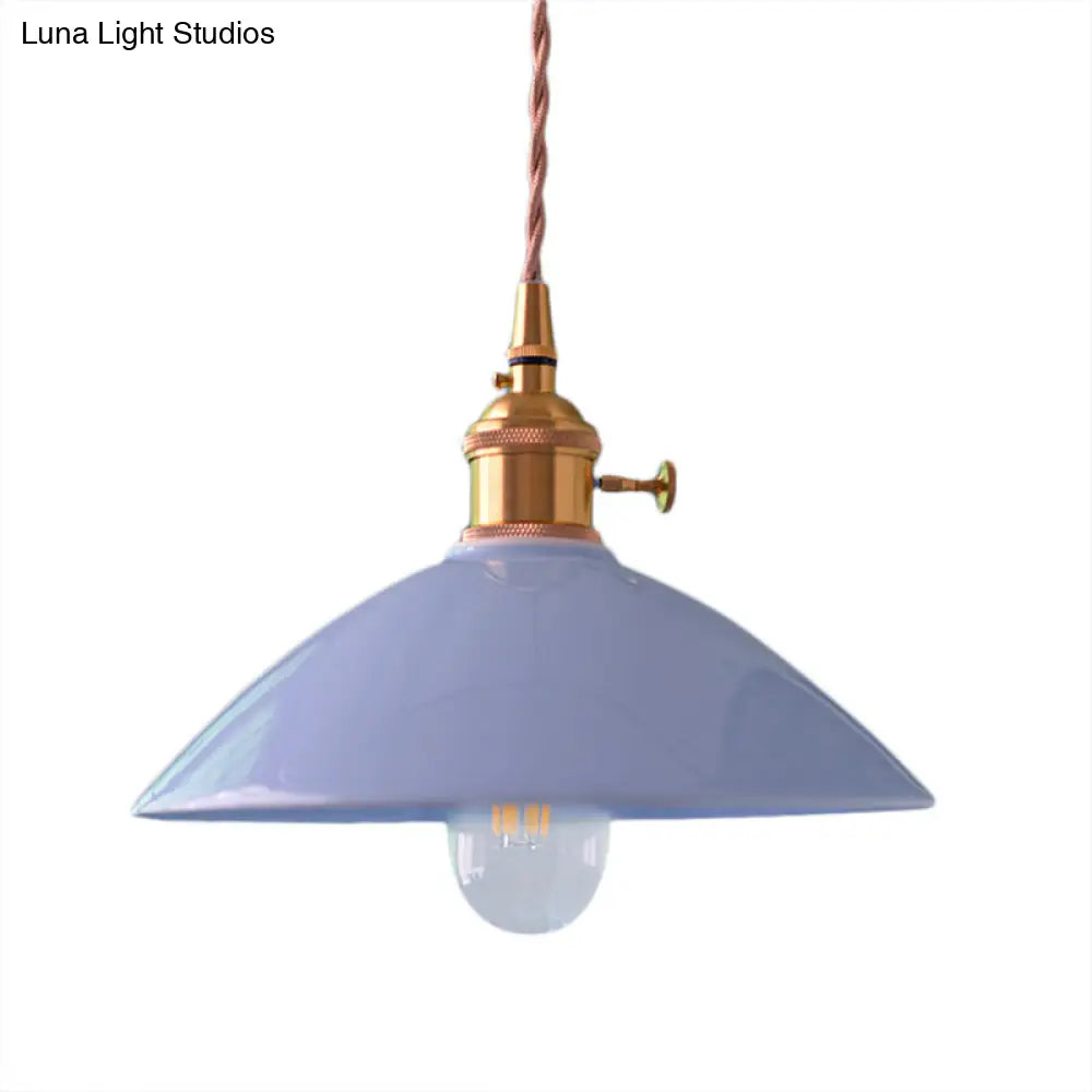 Vintage Dome Iron Pendant Light Fixture | Single Hanging Ceiling White/Pink/Blue Ideal For