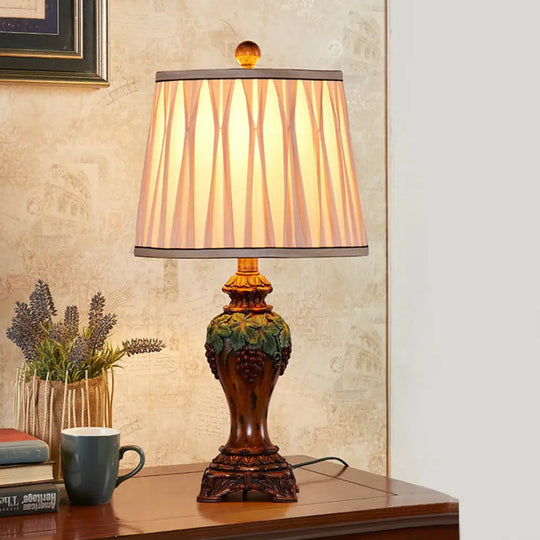 Vintage Smocked Pleated Study Room Table Lamp With Beige Reading Light - 1 9/10 Wide / 9