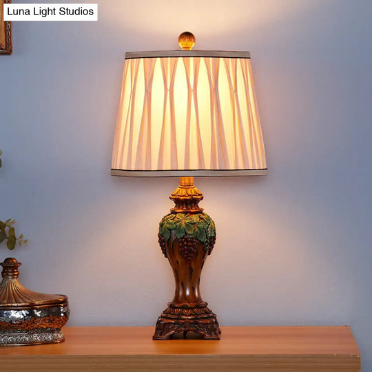 Vintage Smocked Pleated Study Room Table Lamp With Beige Reading Light - 1 9/10 Wide