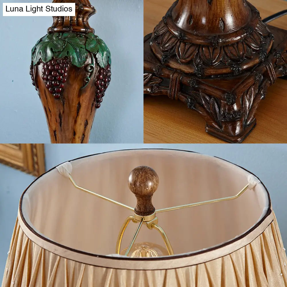 Vintage Smocked Pleated Study Room Table Lamp With Beige Reading Light - 1 9/10 Wide