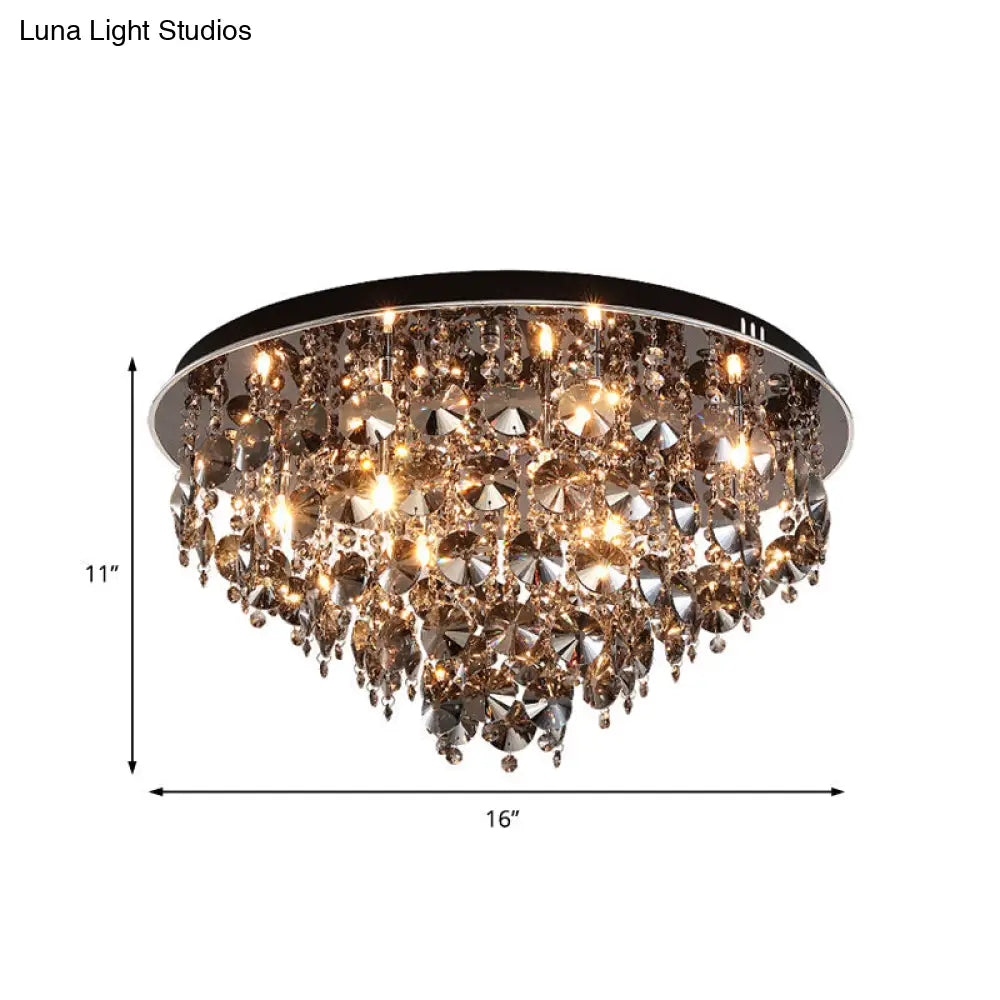 Vintage Smoke Gray Flush Mount Light With Crystal Bead Accents Warm Led Ceiling Lamp - 16/23.5 Width