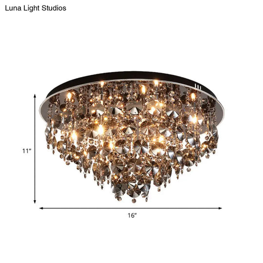 Vintage Smoke Gray Flush Mount Light With Crystal Bead Accents Warm Led Ceiling Lamp - 16/23.5 Width