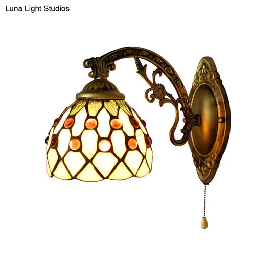 Vintage Stained Glass Dome Wall Mount Mini Sconce Light In Brass